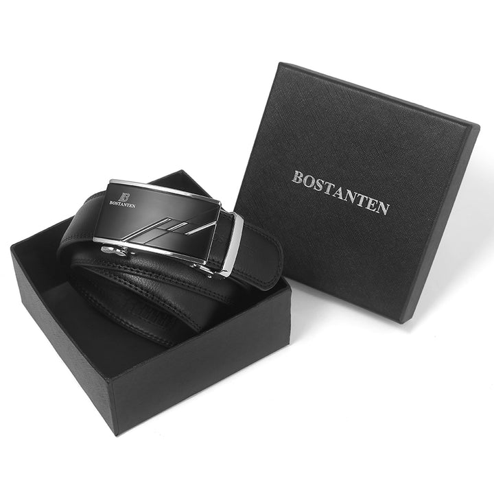 Bostanten Mens Black Leather Belt Without Holes Suit With Waist Belt - BOSTANTEN