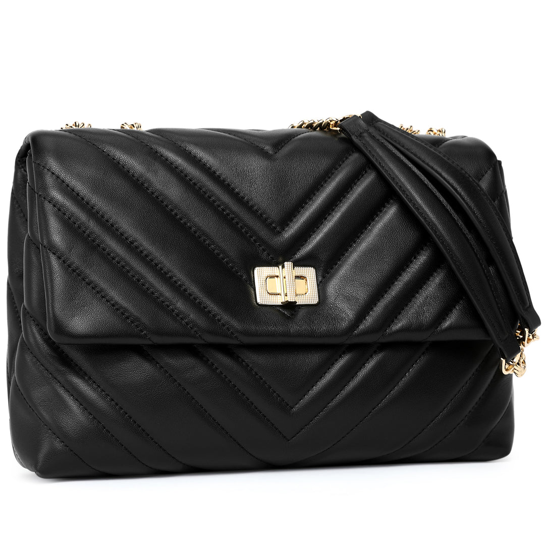 BOSTANTEN Womens Leather Shoulder Bag Quilted Designer Handbag Crossbody Bag Purse with Chain Strap - BOSTANTEN