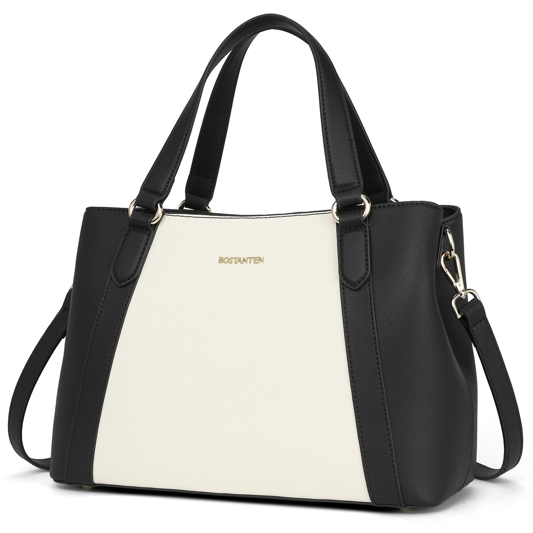 BOSTANTEN Women Leather Handbags Designer Shoulder Tote Bags Two Tone Work Daily Top Handle Satchel Purses - BOSTANTEN