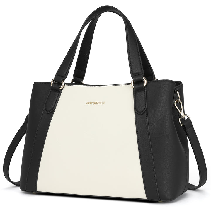 BOSTANTEN Women Leather Handbags Designer Shoulder Tote Bags Two Tone Work Daily Top Handle Satchel Purses - BOSTANTEN