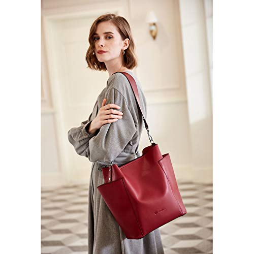 BOSTANTEN Genuine Leather Bucket Handbag Designer Hobo Shoulder Bags Tote Purses and Handbags Set with Clutch Purses - BOSTANTEN