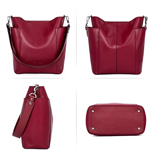 BOSTANTEN Genuine Leather Bucket Handbag Designer Hobo Shoulder Bags Tote Purses and Handbags Set with Clutch Purses - BOSTANTEN