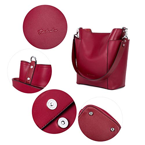 BOSTANTEN Genuine Leather Bucket Handbag Designer Hobo Shoulder Bags Tote Purses and Handbags Set with Clutch Purses - BOSTANTEN