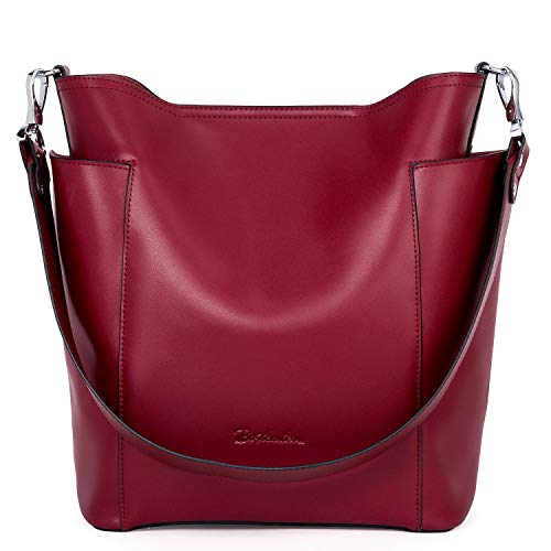 BOSTANTEN Genuine Leather Bucket Handbag Designer Hobo Shoulder Bags Tote Purses and Handbags Set with Clutch Purses - BOSTANTEN