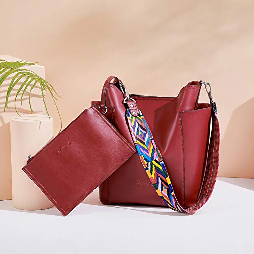 BOSTANTEN Genuine Leather Bucket Handbag Designer Hobo Shoulder Bags Tote Purses and Handbags Set with Clutch Purses - BOSTANTEN