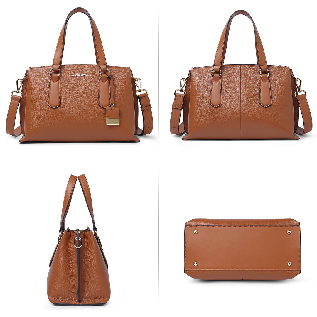 BOSTANTEN Women Leather Handbags Designer Tote Purses Ladies Fashion Satchel Top Handle Bags Triple Compartment - BOSTANTEN