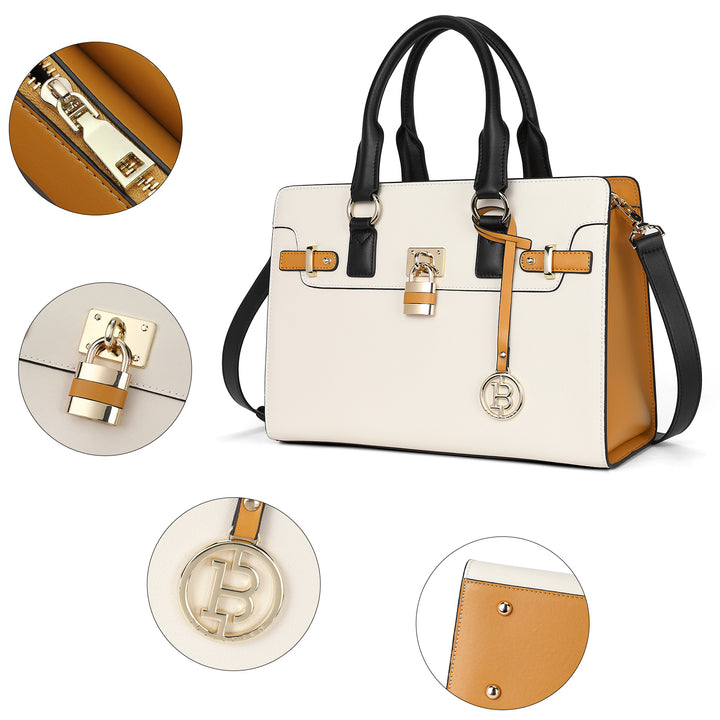 BOSTANTEN Women Leather Handbags Designer Satchel Purses Two-Tone Top Handle Work Shoulder Tote Bags