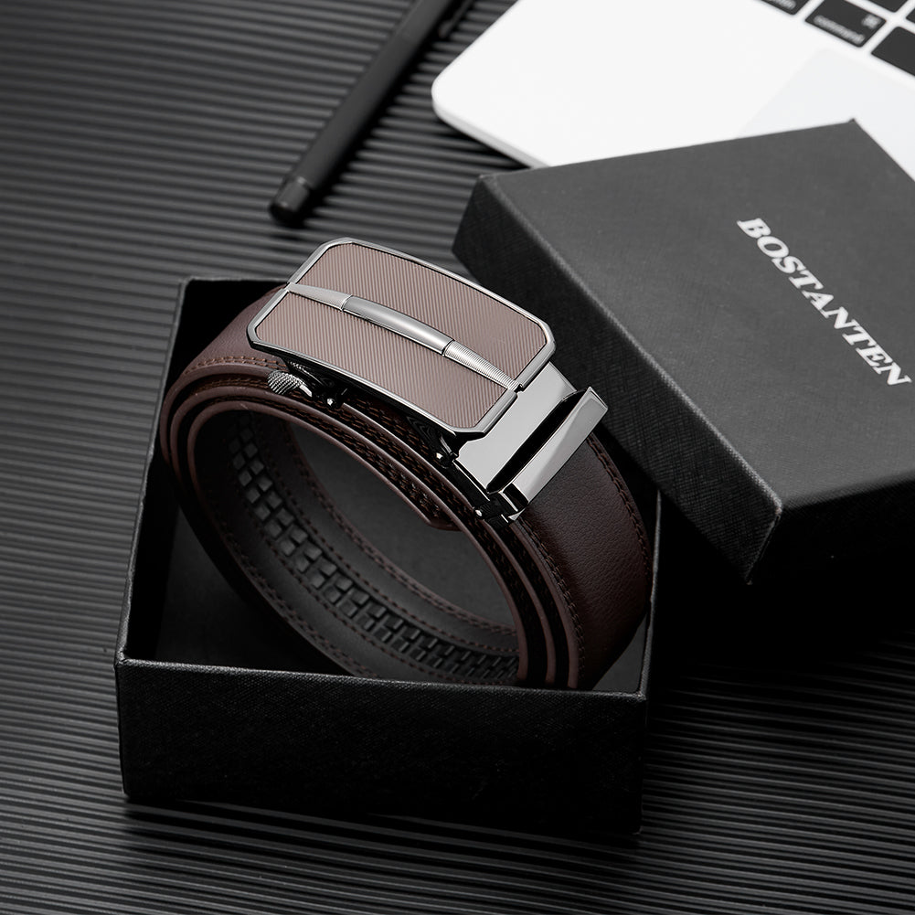 BOSTANTEN Mens Belt Leather Ratchet Dress Belt with Sliding Adjustable Buckle, Trim to Fit - BOSTANTEN