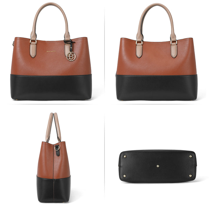 Satchel Handbags Leather Tote Purses Two Tone Designer Work Top Handle - BOSTANTEN