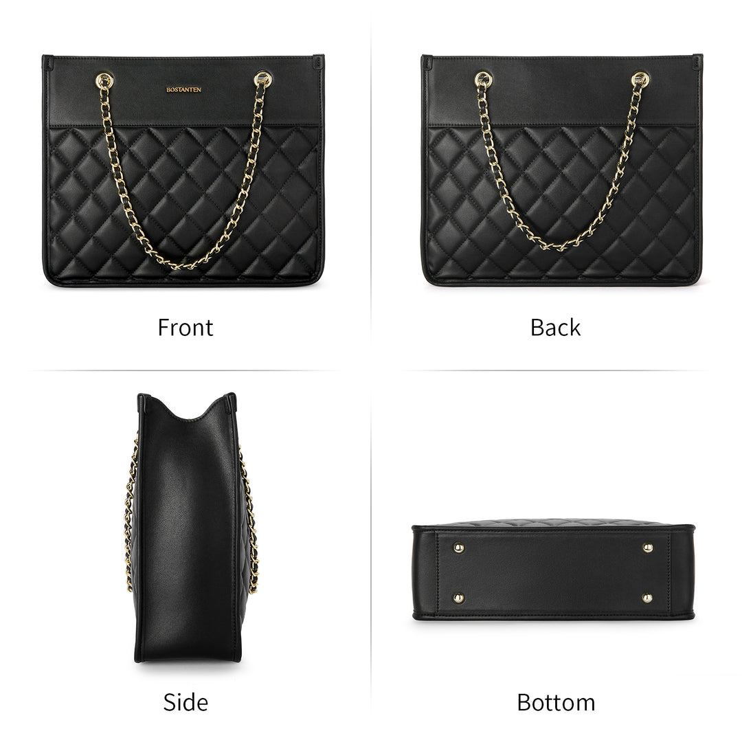 BOSTANTEN Handbags for Women Designer Leather Purses Quilted Shoulder Tote Bag with Chain Strap - BOSTANTEN