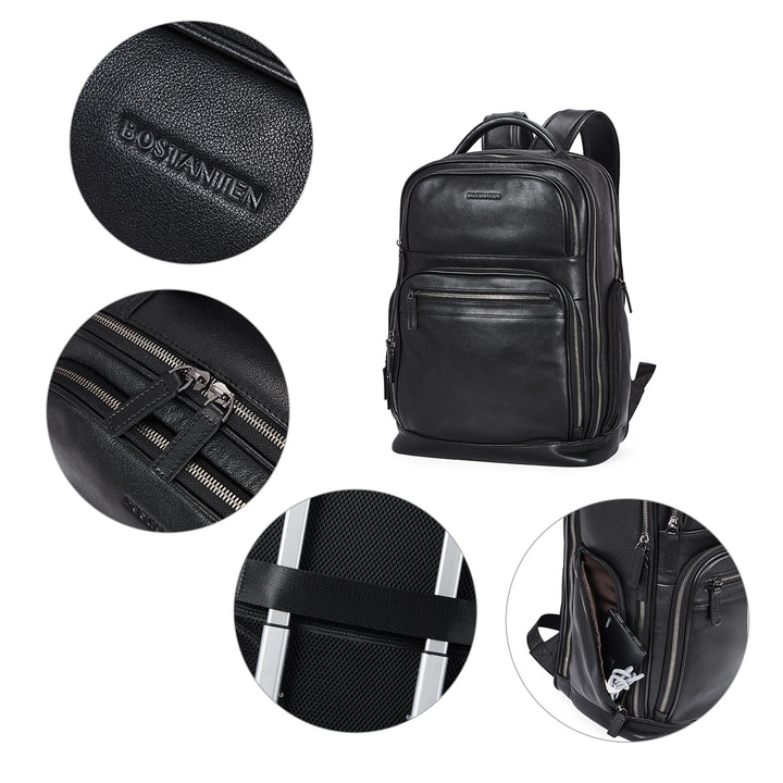 Premium Black Leather 15.6inch Laptop Backpack for Men