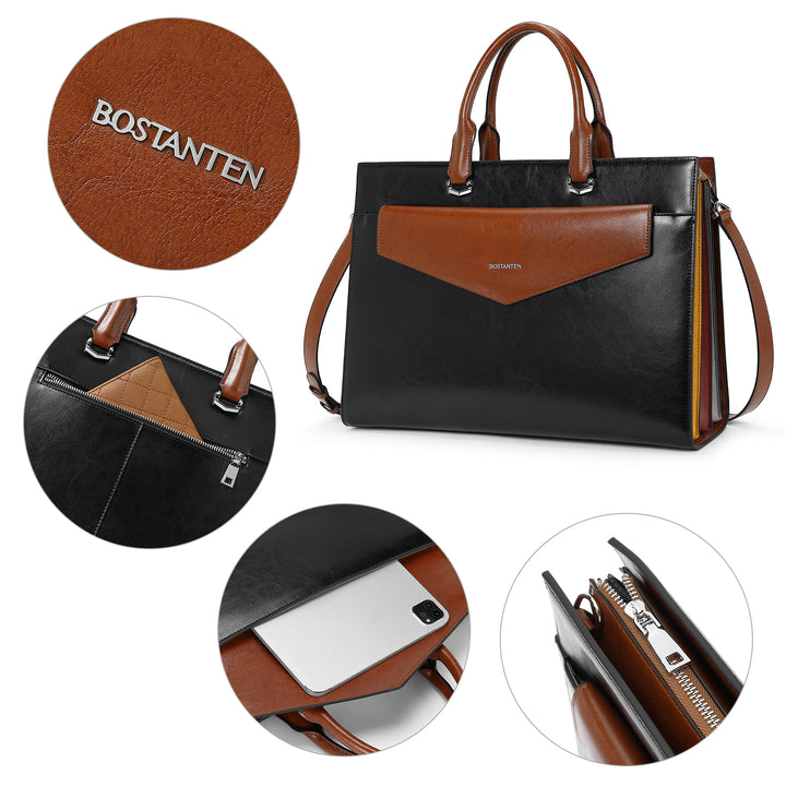 Mizuki Modern-Style Leather Briefcase — 15.6 Inch - BOSTANTEN