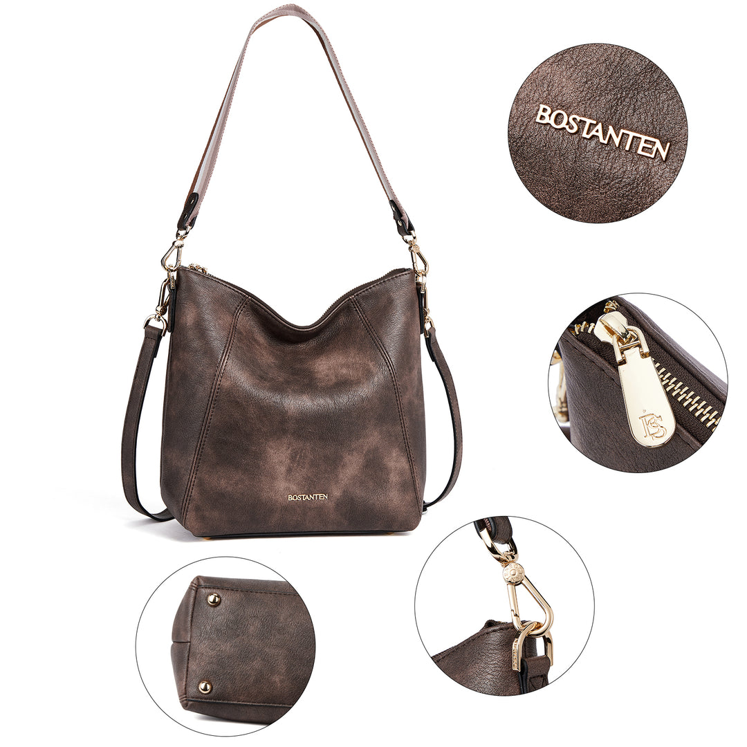 BOSTANTEN Leather Hobo Handbags Designer Purses for Women Shoulder Crossbody Bags