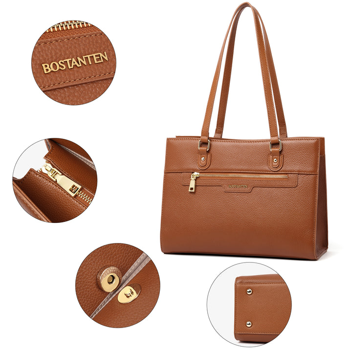 BOSTANTEN Women Leather Handbags Designer Satchel Purses Work Top Handle Shoulder Tote Bag for Travel Daily - BOSTANTEN