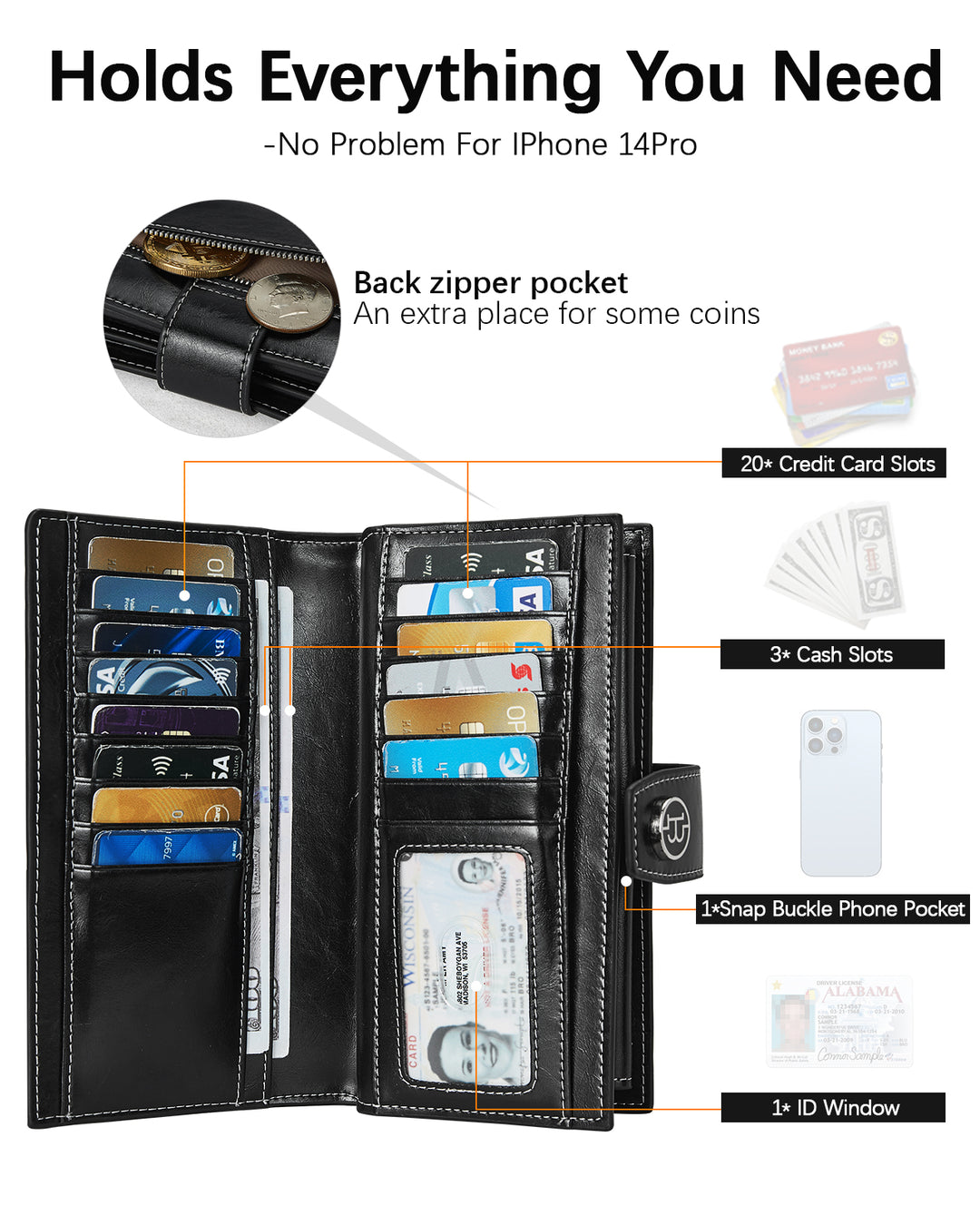 BOSTANTEN Womens Leather Wallets RFID Blocking Large Capacity Trifold Card Holder Ladies Phone Clutch