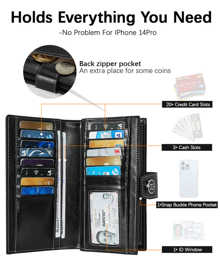 BOSTANTEN Womens Leather Wallets RFID Blocking Large Capacity Trifold Card Holder Ladies Phone Clutch