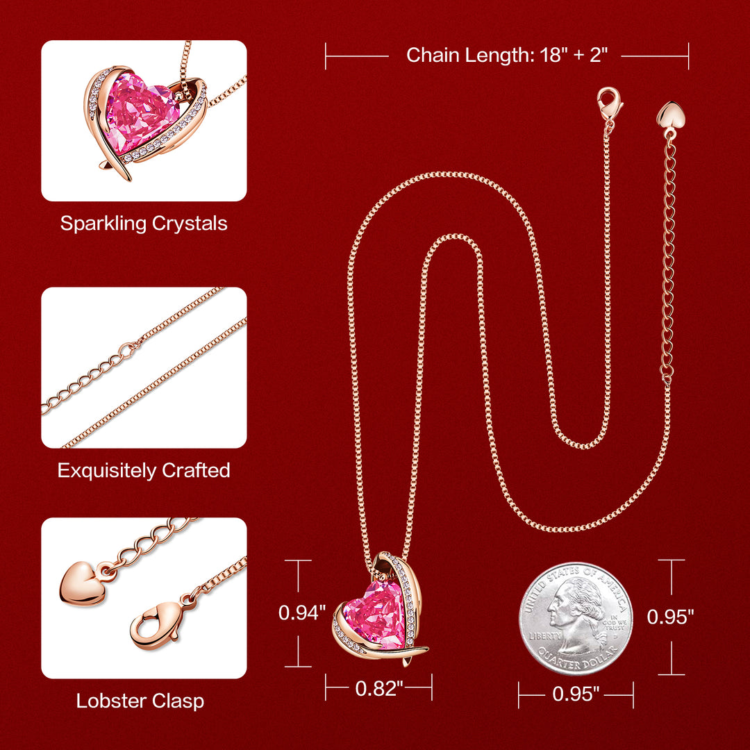 BOSTANTEN Rose Gold Plated Pendant Necklace with Birthstone Love Heart Crystal Jewelry Birthday Gifts for Women Mom Wife Girlfriend, 18"+2" - BOSTANTEN