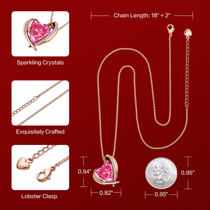 BOSTANTEN Rose Gold Plated Pendant Necklace with Birthstone Love Heart Crystal Jewelry Birthday Gifts for Women Mom Wife Girlfriend, 18"+2" - BOSTANTEN