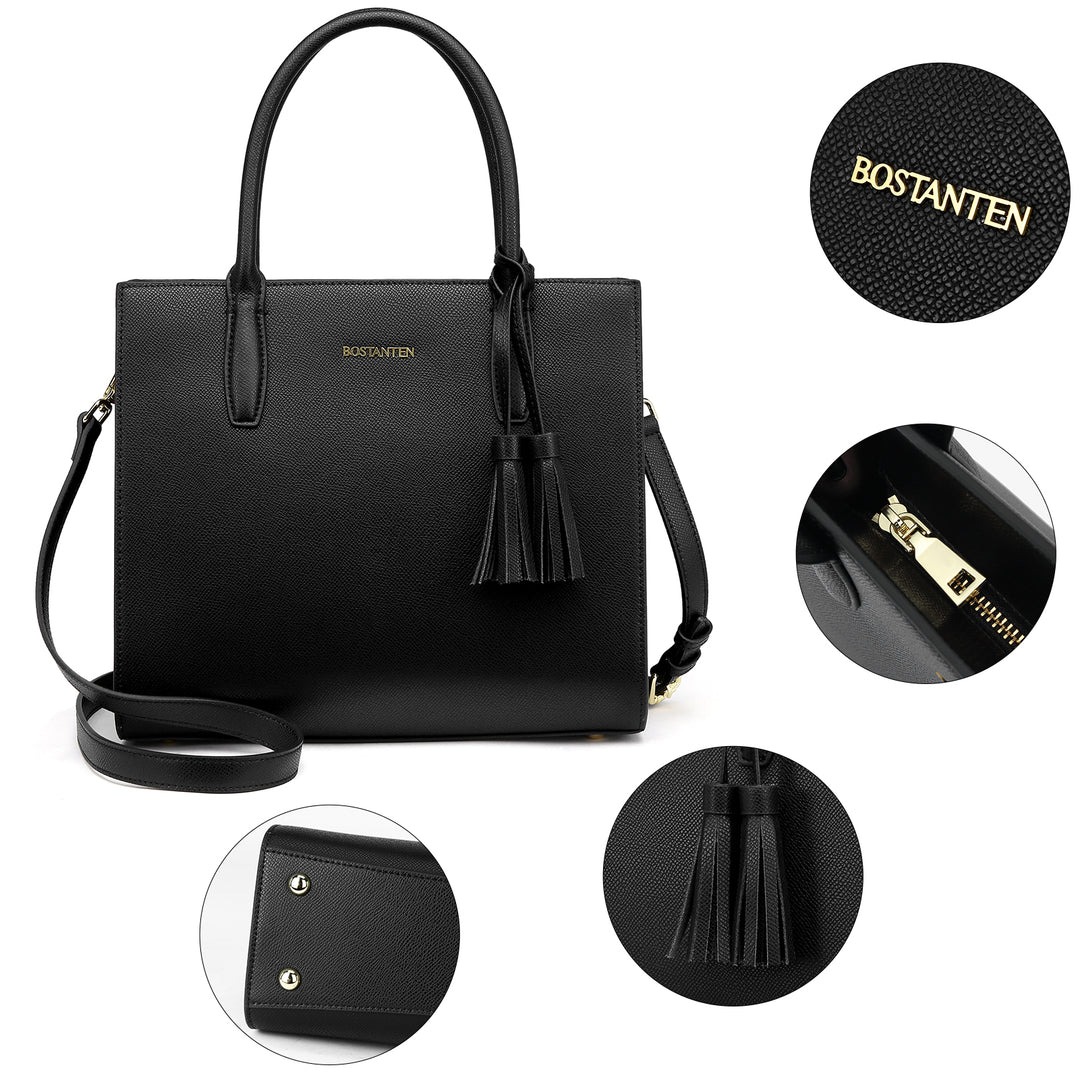 BOSTANTEN Satchel Handbags for Women Designer Leather Tote Purses Ladies Top Handle Crossbody Bags with Tassel - BOSTANTEN