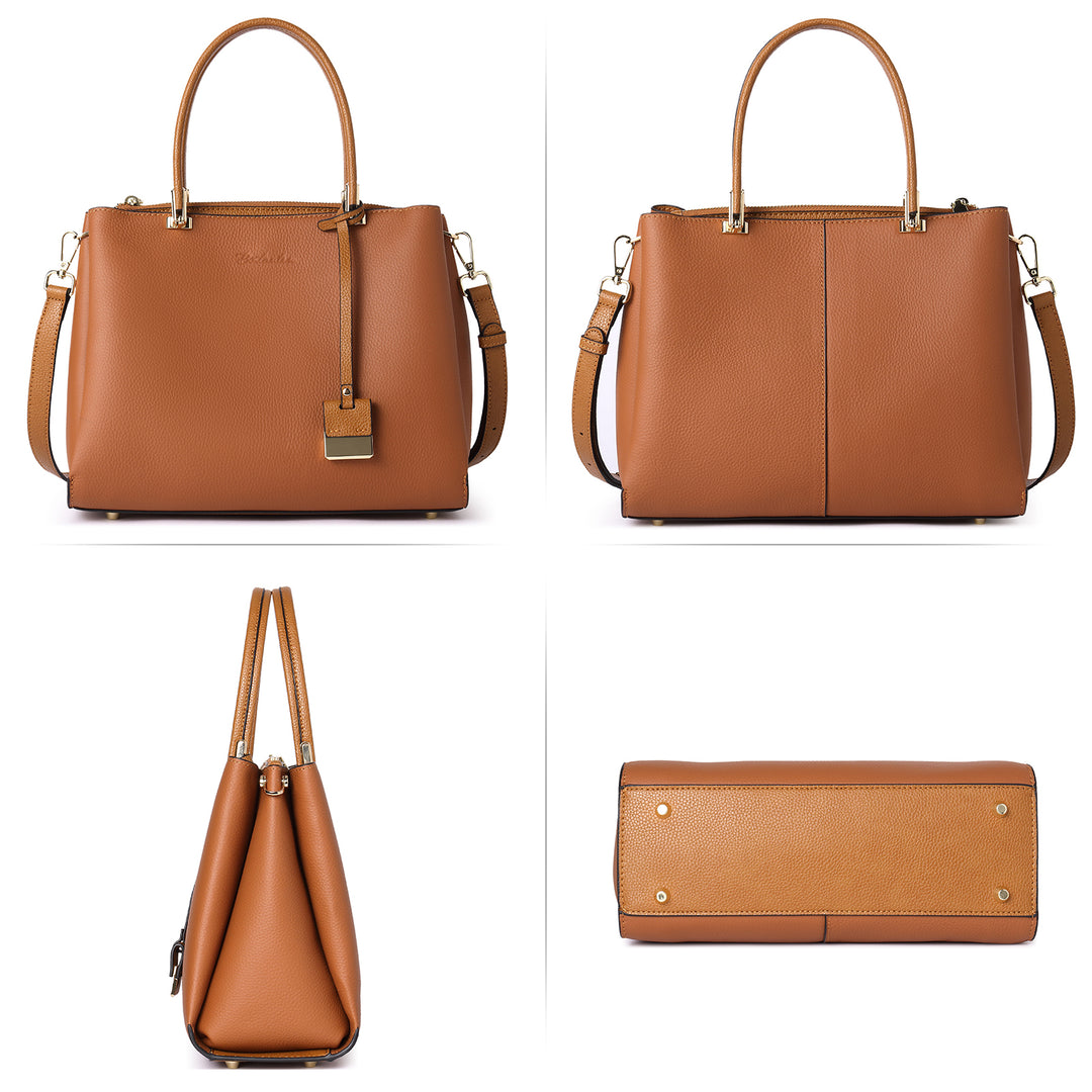 BOSTANTEN Handbags for Women Genuine Leather Designer Satchel Purses Top Handle Shoulder Bag Triple Compartment - BOSTANTEN