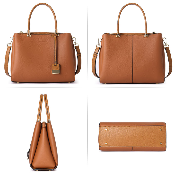 BOSTANTEN Handbags for Women Genuine Leather Designer Satchel Purses Top Handle Shoulder Bag Triple Compartment - BOSTANTEN