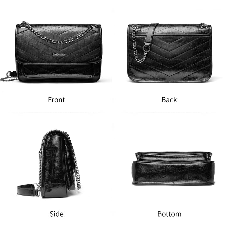 BOSTANTEN Women's Leather Handbag Designer Chevron Quilted Crossbody Bag Fashion Chain Strap Shoulder Purses - BOSTANTEN
