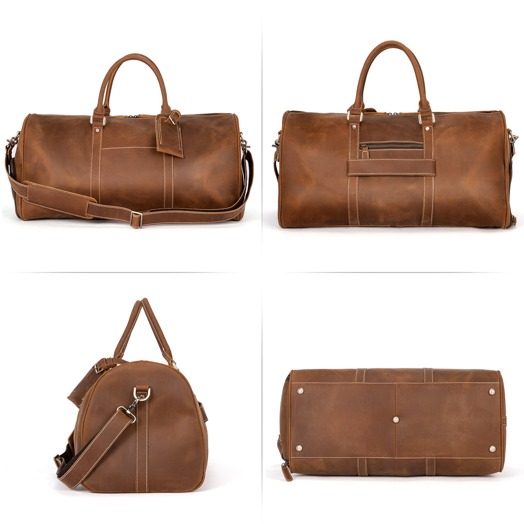 BOSTANTEN Duffle Bags Genuine Leather Travel Bag Gym Extra Large Overnight Weekender Luggage Brown - BOSTANTEN