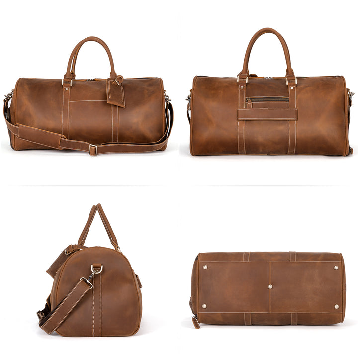 BOSTANTEN Duffle Bags Genuine Leather Travel Bag Gym Extra Large Overnight Weekender Luggage Brown - BOSTANTEN