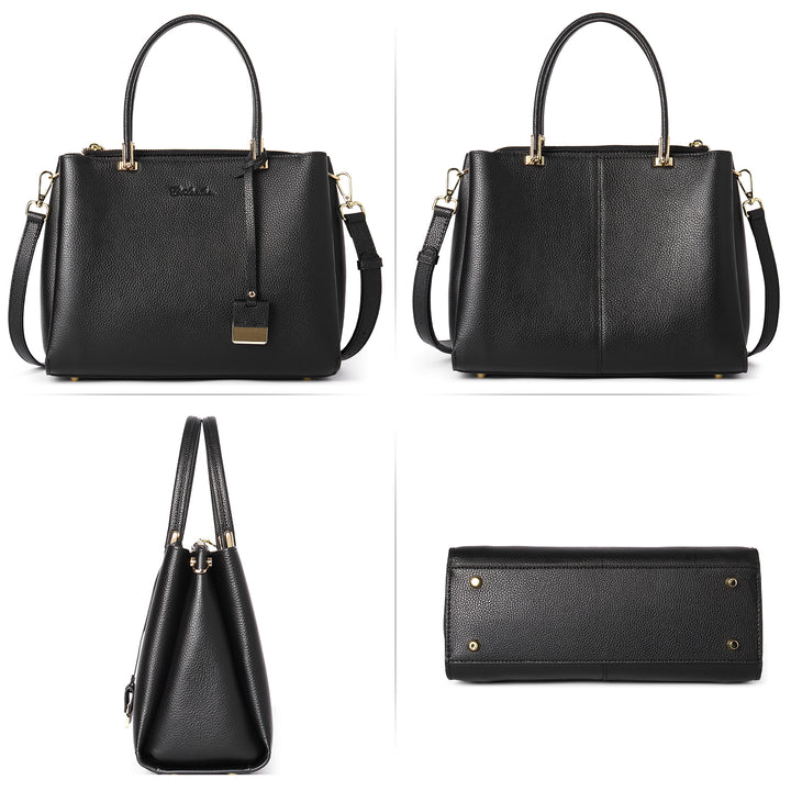 BOSTANTEN Handbags for Women Genuine Leather Designer Satchel Purses Top Handle Shoulder Bag Triple Compartment - BOSTANTEN