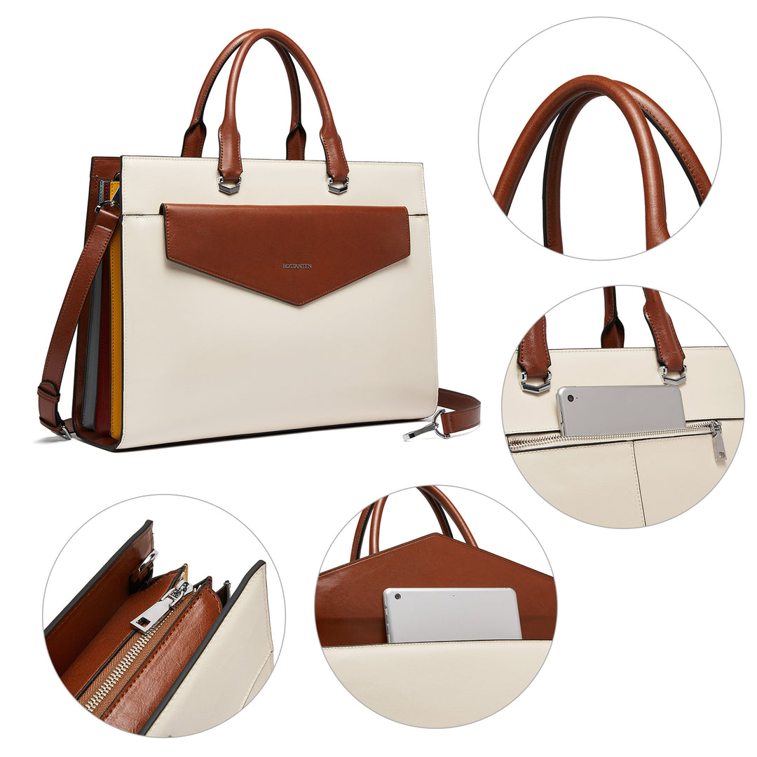 Mizuki Modern-Style Leather Briefcase — 15.6 Inch - BOSTANTEN