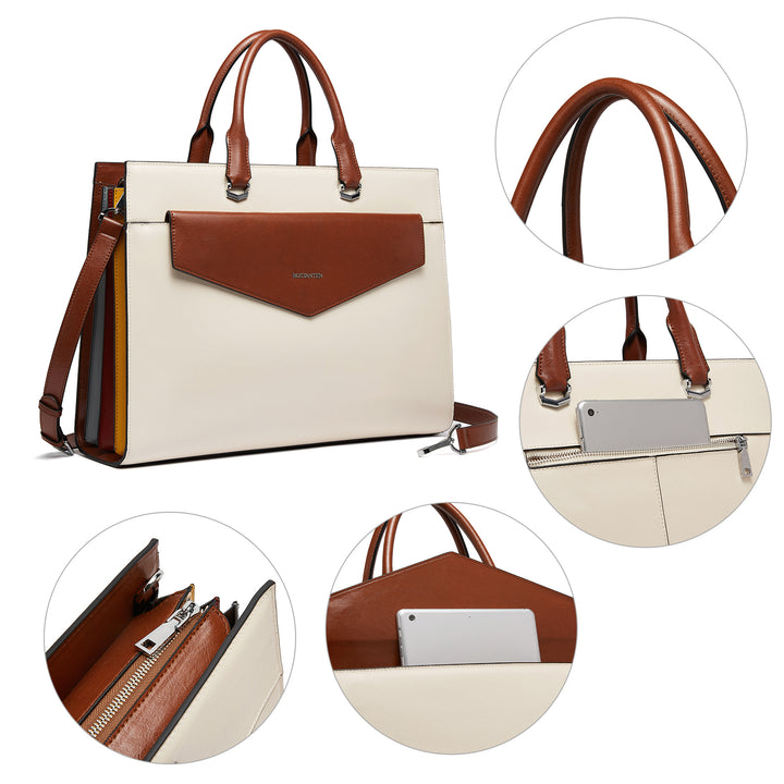 Mizuki Modern-Style Leather Briefcase — 15.6 Inch - BOSTANTEN