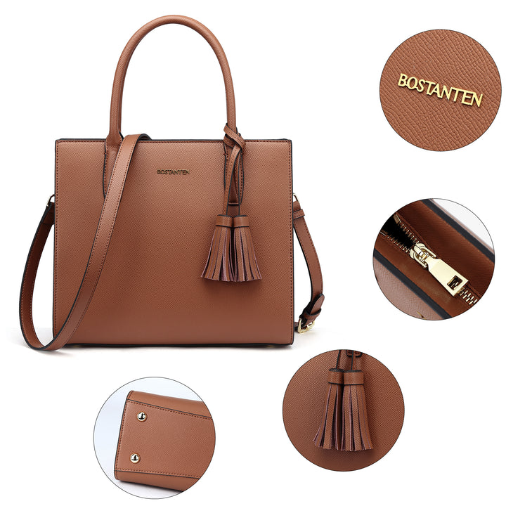 BOSTANTEN Satchel Handbags for Women Designer Leather Tote Purses Ladies Top Handle Crossbody Bags with Tassel - BOSTANTEN