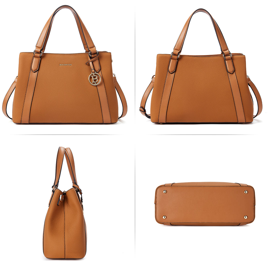 BOSTANTEN Lederhandtasche für Damen, Designer-Schultertasche, Henkeltasche oben, Umhängetasche mit drei Fächern 