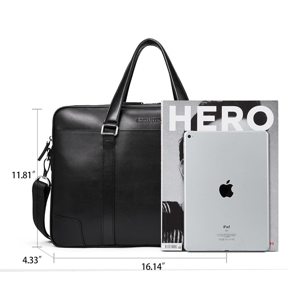 BOSTANTEN Leather Laptop Briefcase Best Work Bags Computer Bag for Men Black - BOSTANTEN