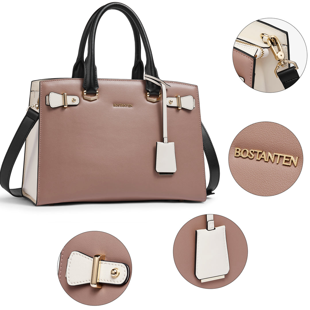 BOSTANTEN Women Leather Handbag Designer Satchel Purses Top Handle Shoulder Totes Crossbody Bag - BOSTANTEN