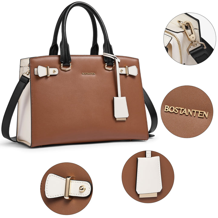 BOSTANTEN Women Leather Handbag Designer Satchel Purses Top Handle Shoulder Totes Crossbody Bag - BOSTANTEN