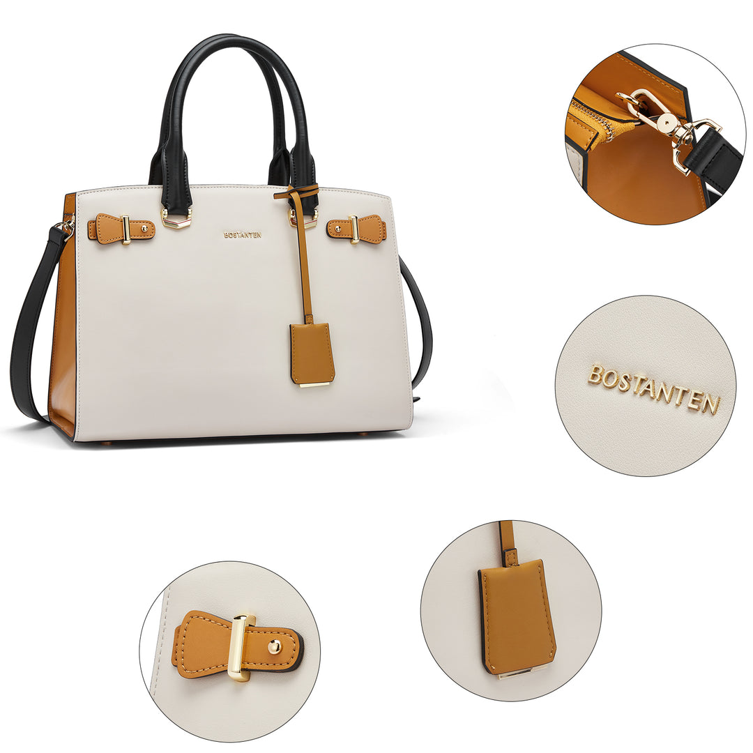 BOSTANTEN Women Leather Handbag Designer Satchel Purses Top Handle Shoulder Totes Crossbody Bag - BOSTANTEN