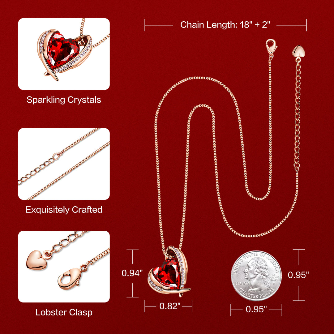 BOSTANTEN Rose Gold Plated Pendant Necklace with Birthstone Love Heart Crystal Jewelry Birthday Gifts for Women Mom Wife Girlfriend, 18"+2" - BOSTANTEN