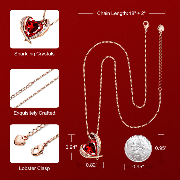 BOSTANTEN Rose Gold Plated Pendant Necklace with Birthstone Love Heart Crystal Jewelry Birthday Gifts for Women Mom Wife Girlfriend, 18"+2" - BOSTANTEN