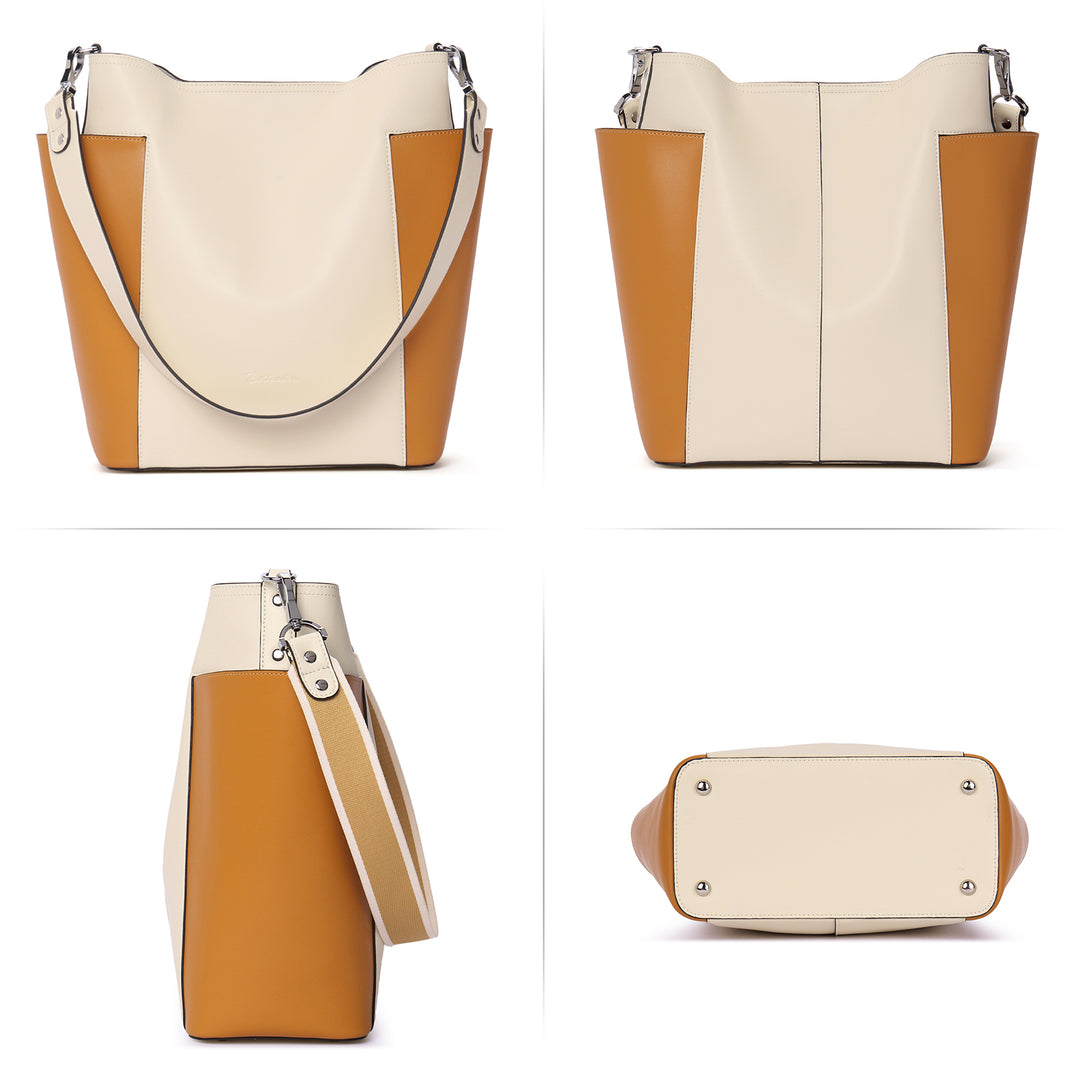 Lotty Funktionelle und modische Hobo-Tasche aus butterweichem Leder - Beige mit Gelb 
