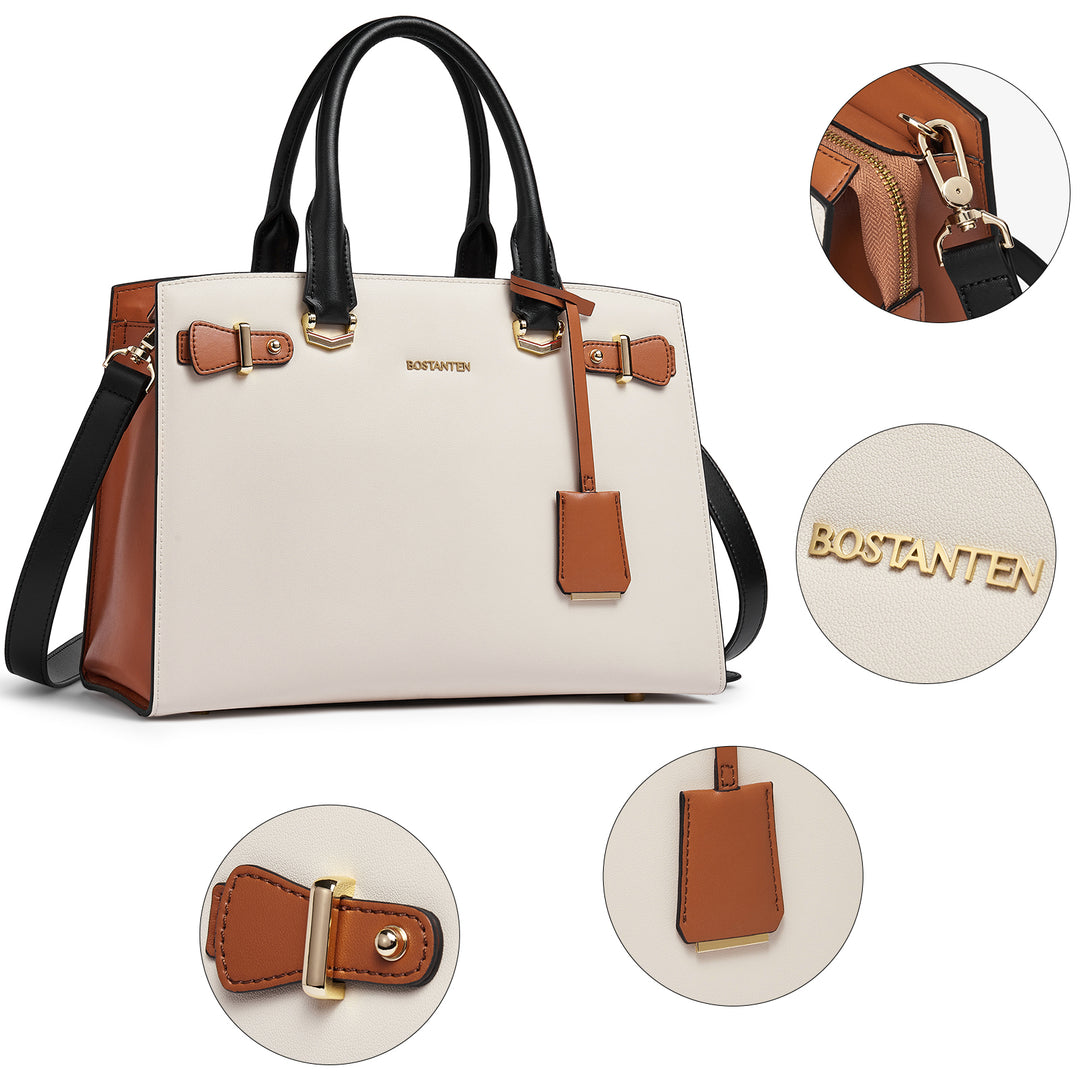 BOSTANTEN Women Leather Handbag Designer Satchel Purses Top Handle Shoulder Totes Crossbody Bag - BOSTANTEN