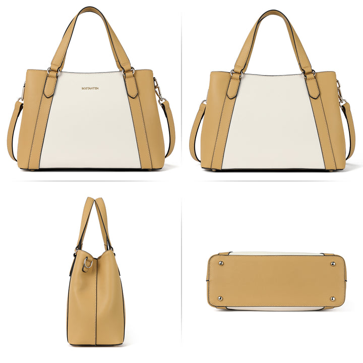 BOSTANTEN Women Leather Handbags Designer Shoulder Tote Bags Two Tone Work Daily Top Handle Satchel Purses - BOSTANTEN