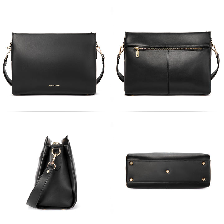 BOSTANTEN Women Leather Purses Handbags Designer Satchel Bag Shoulder Top Handle Tote Bags Triple Compartment - BOSTANTEN