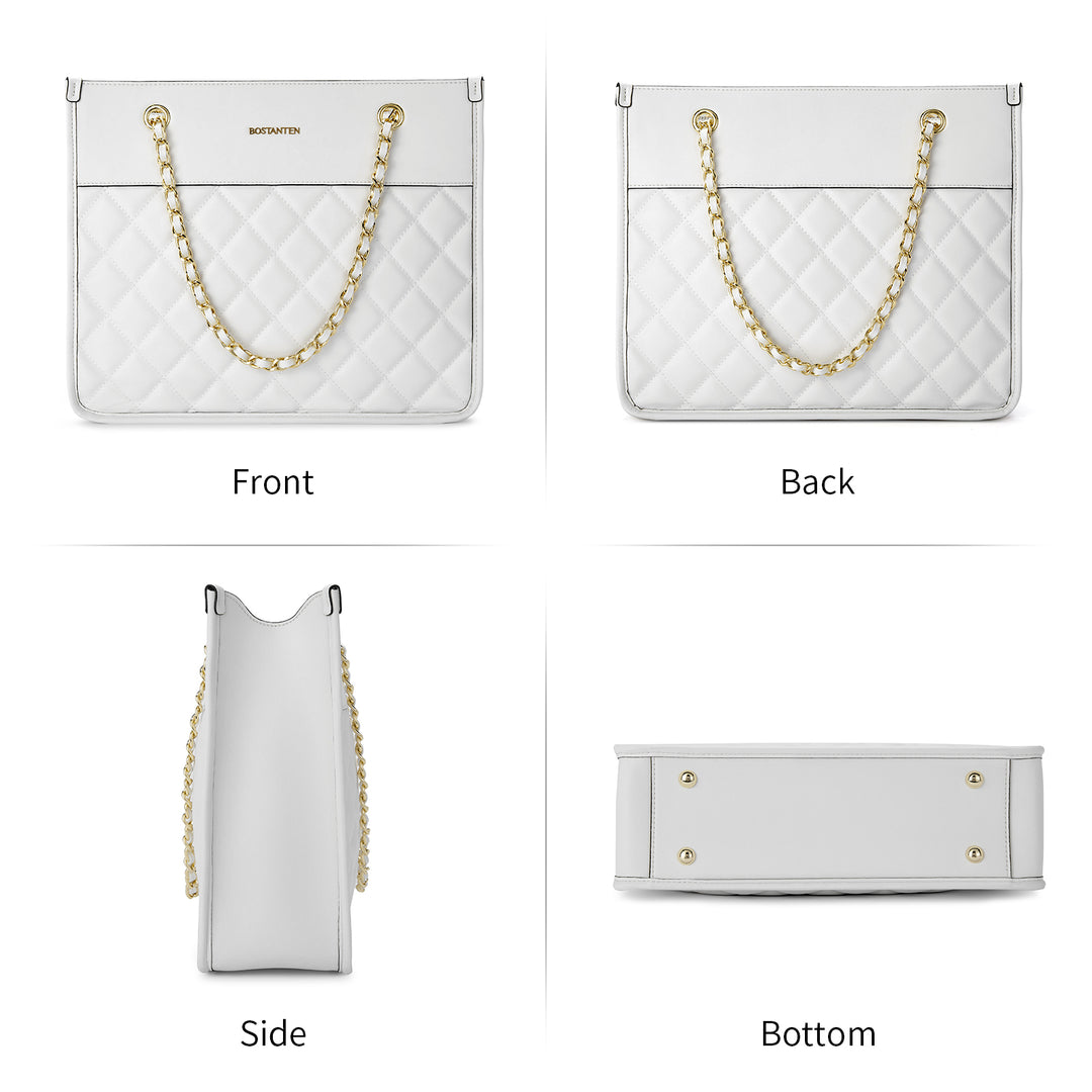 BOSTANTEN Handbags for Women Designer Leather Purses Quilted Shoulder Tote Bag with Chain Strap - BOSTANTEN