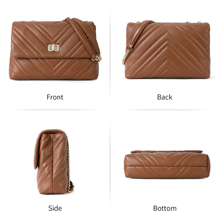 BOSTANTEN Womens Leather Shoulder Bag Quilted Designer Handbag Crossbody Bag Purse with Chain Strap - BOSTANTEN