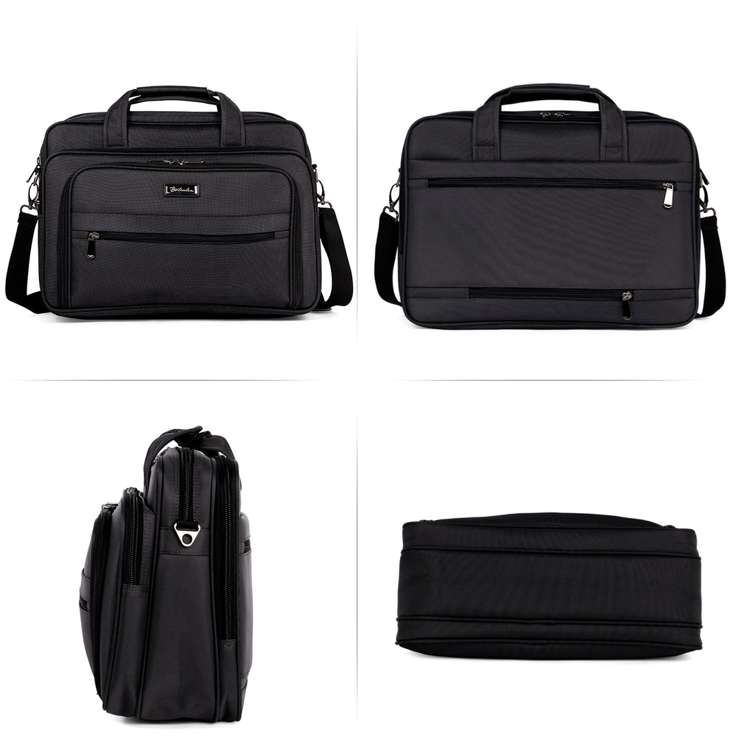 BOSTANTEN Laptop Bags 17 inch Briefcase for Men Canva Water-resistant Lightweight Shoulder Travel Bag Black - BOSTANTEN