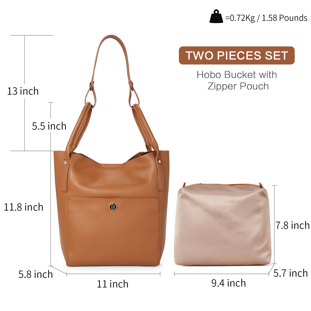 BOSTANTEN Women Handbags Leather Purses Designer Hobo Bucket Tote Bags with Zipper Pouch - BOSTANTEN