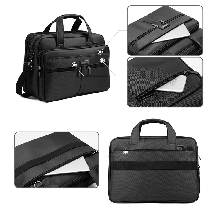 BOSTANTEN Laptop Bags 17 inch Briefcase for Men Nylon Water-resistant Large Business Travel Bag Black - BOSTANTEN