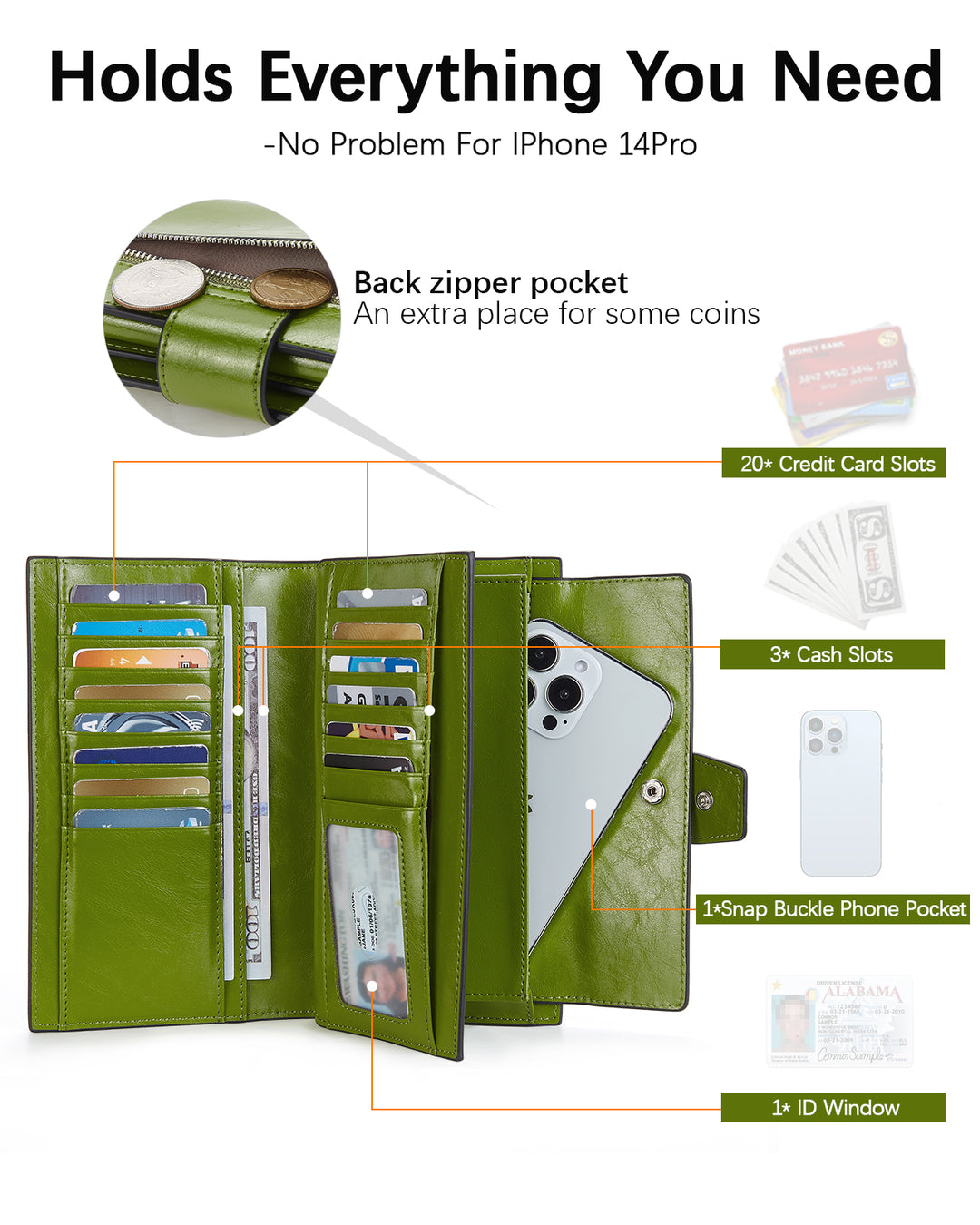 BOSTANTEN Womens Leather Wallets RFID Blocking Large Capacity Trifold Card Holder Ladies Phone Clutch