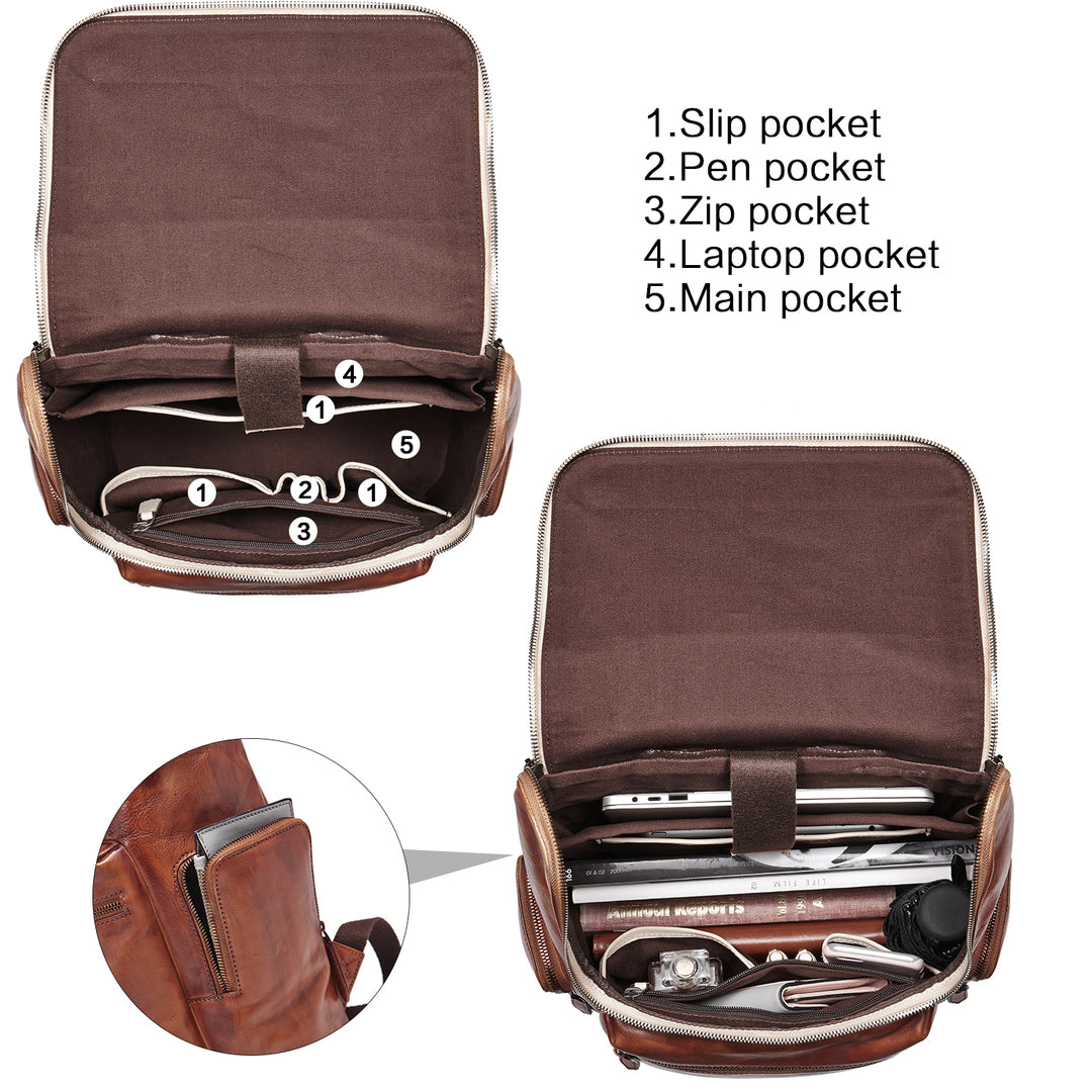BOSTANTEN Leather Backpack 15.6 inch Laptop Backpack Vintage Travel Office Bag Large Capacity School Shoulder Bag - BOSTANTEN